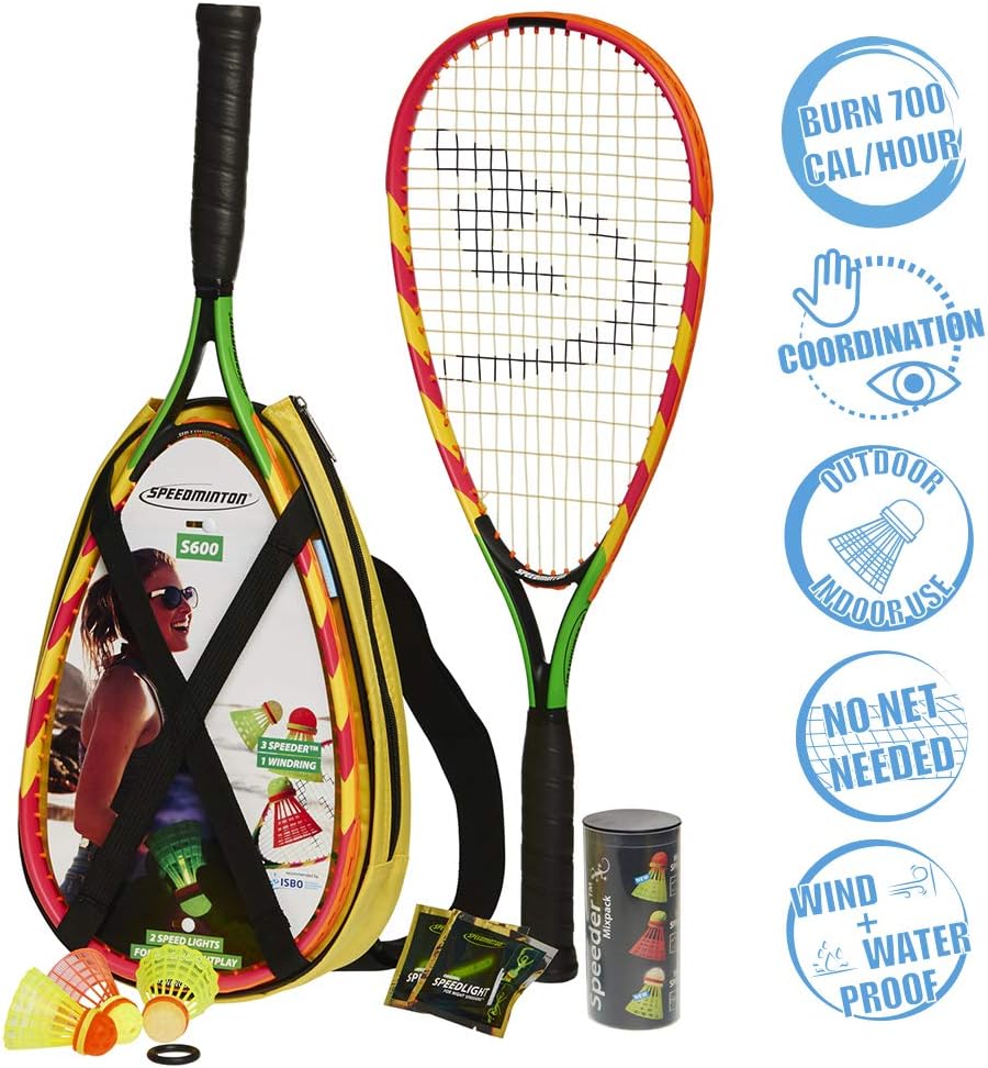 Speedminton S600 Set - Original Speed Badminton/Crossminton Starter Set inkl. 2 Schläger, 3 Speeder,