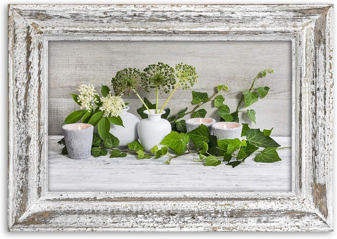 Feeby Vlies Leinwandbild Pflanzen Kerzenvasen 120x80 cm Wanddeko Design Kunstdruck Zimmerdeko Bilder