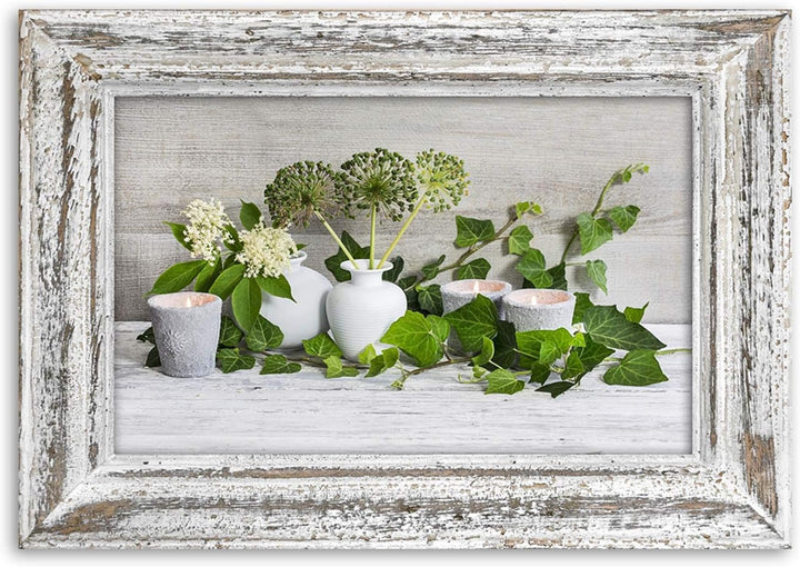 Feeby Vlies Leinwandbild Pflanzen Kerzenvasen 120x80 cm Wanddeko Design Kunstdruck Zimmerdeko Bilder