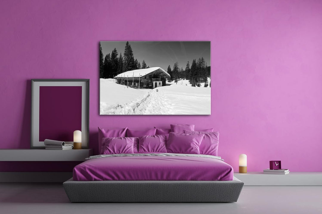 deyoli Skihütte im Winter Effekt: Schwarz/Weiss Format: 60x40 als Leinwandbild, Motiv fertig gerahmt