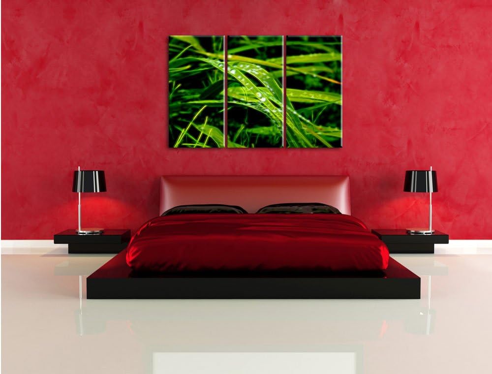 Pixxprint Grashalme Neon Lights Effekt 3-Teiler Leinwandbild 120x80 Bild auf Leinwand