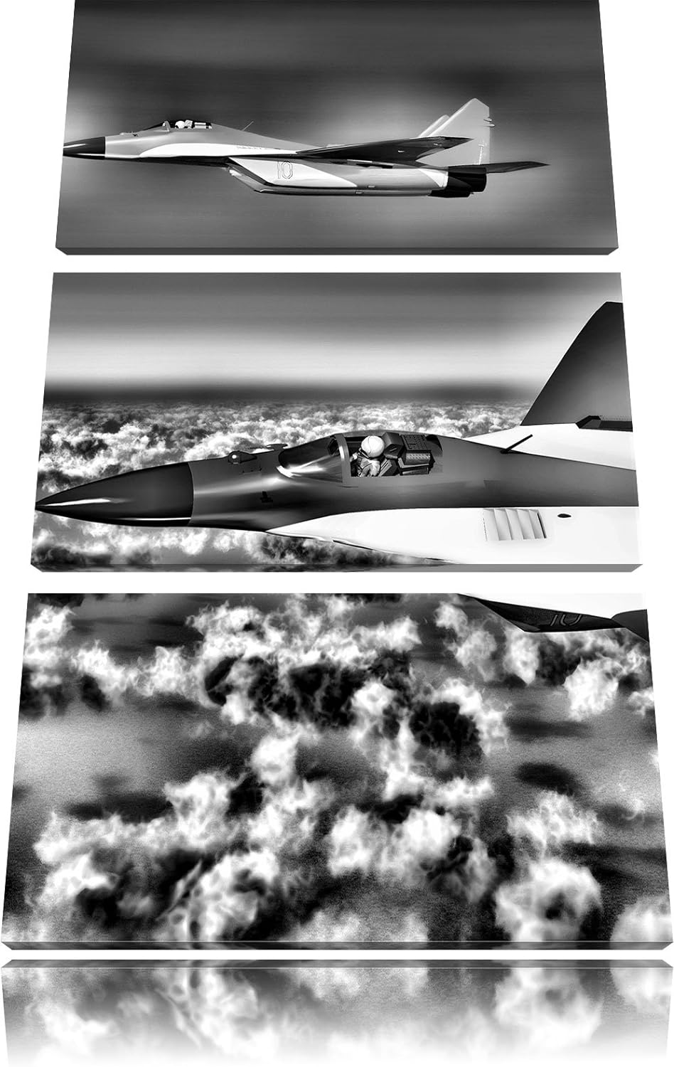 Pixxprint Kampfjets 3Teiler 120x80 cm Leinwandbild Wandbild Kunstdruck