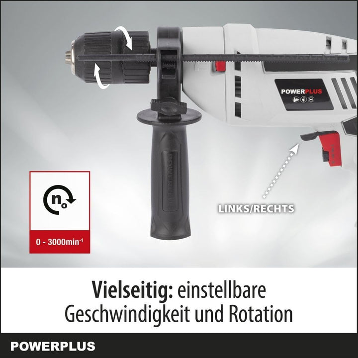 Powerplus Elektro-Schlagbohrmaschine POWC10200-2 in 1: (Schlag-) Bohren, 600 W Bohrmaschine, Links-R
