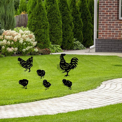 MERYSAN 6 Stück Hahn Und Henne Metall Hühner Gartenstecker, Chicken Yard Art Gartenschilder Huhn Hof