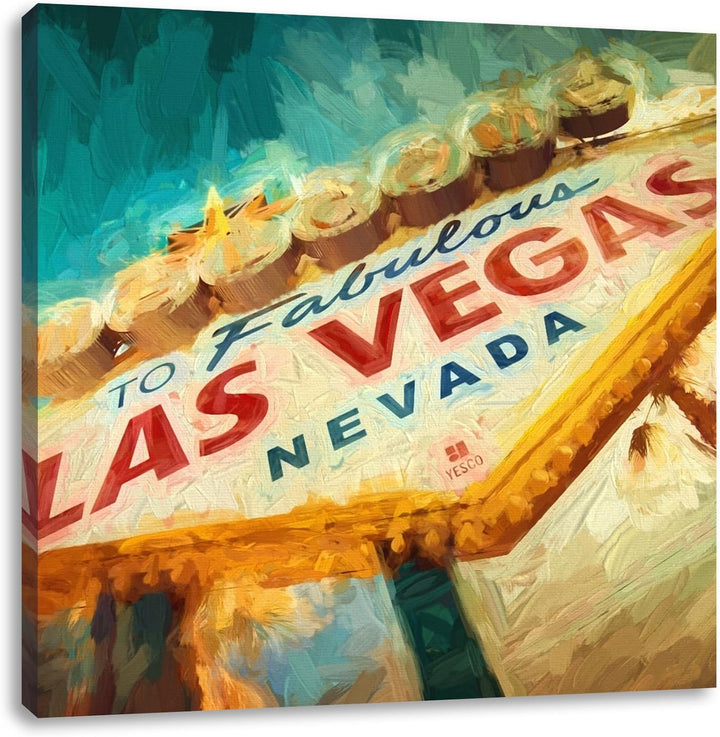 Pixxprint Las Vegas Schild im Retro-Look als Leinwandbild/Grösse: 70x70 cm/Wandbild/Kunstdruck/ferti