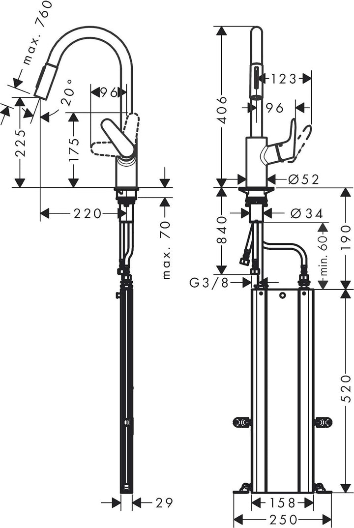 hansgrohe Focus Küchenarmatur (Wasserhahn Küche mit Schlauchbox, 150° schwenkbar, ausziehbare Brause