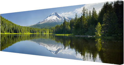 Bilderwelten Leinwandbild - Vulkan mit Wasserspiegelung - Panorama Quer, 40cm x 120cm, 40cm x 120cm