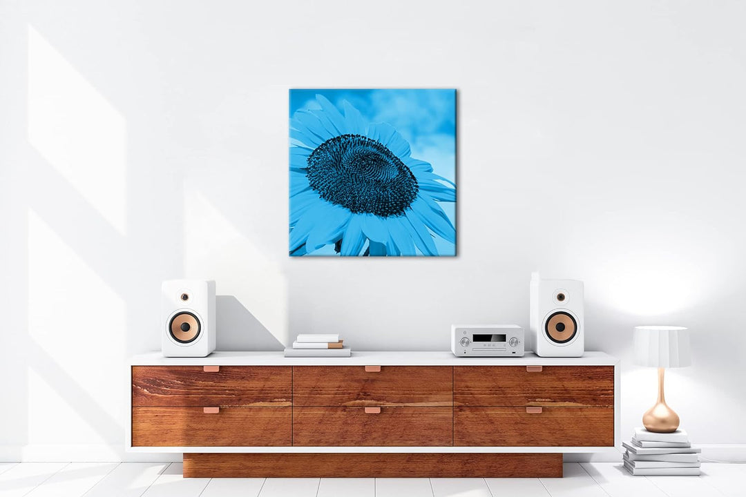 deyoli edle Sonnenblume Format: 70x70 Effekt: Monocrome Blau als Leinwandbild, Motiv fertig gerahmt