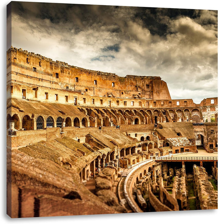 Colloseum in Rom von innen, Format: 70x70 auf Leinwand, XXL riesige Bilder fertig gerahmt mit Keilra