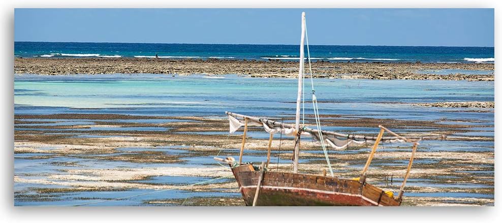 Feeby Deco Panel Ozean und Boot Bild Kunstdruck modern Landschaft Blau 120x40 cm Deko paneel 120x40