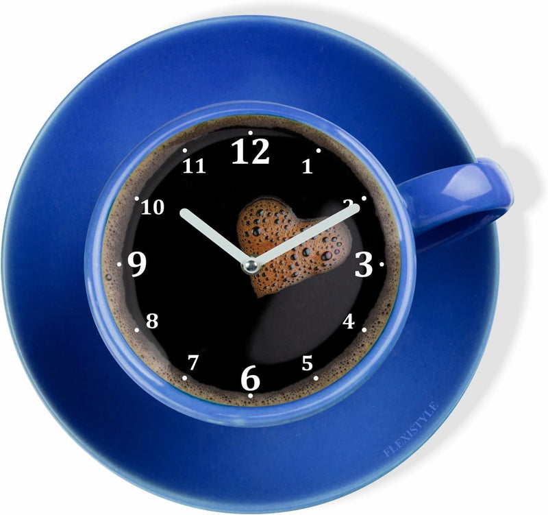FLEXISTYLE Moderne Küchen Wanduhr Tasse Perfetta, blau, Acrylglas, UV-Druck, Made in EU, Blau