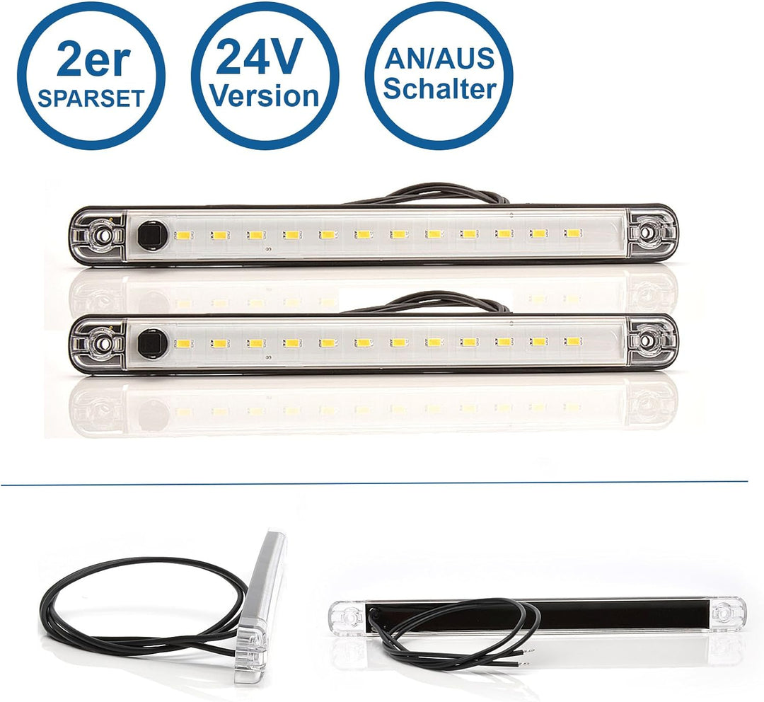 LED-MARTIN 2er Sparset Innenraumleuchte mit Schalter 24V 238mm x 20,6mm