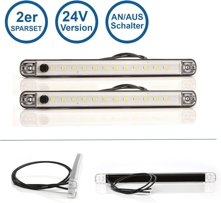 LED-MARTIN 2er Sparset Innenraumleuchte mit Schalter 24V 238mm x 20,6mm