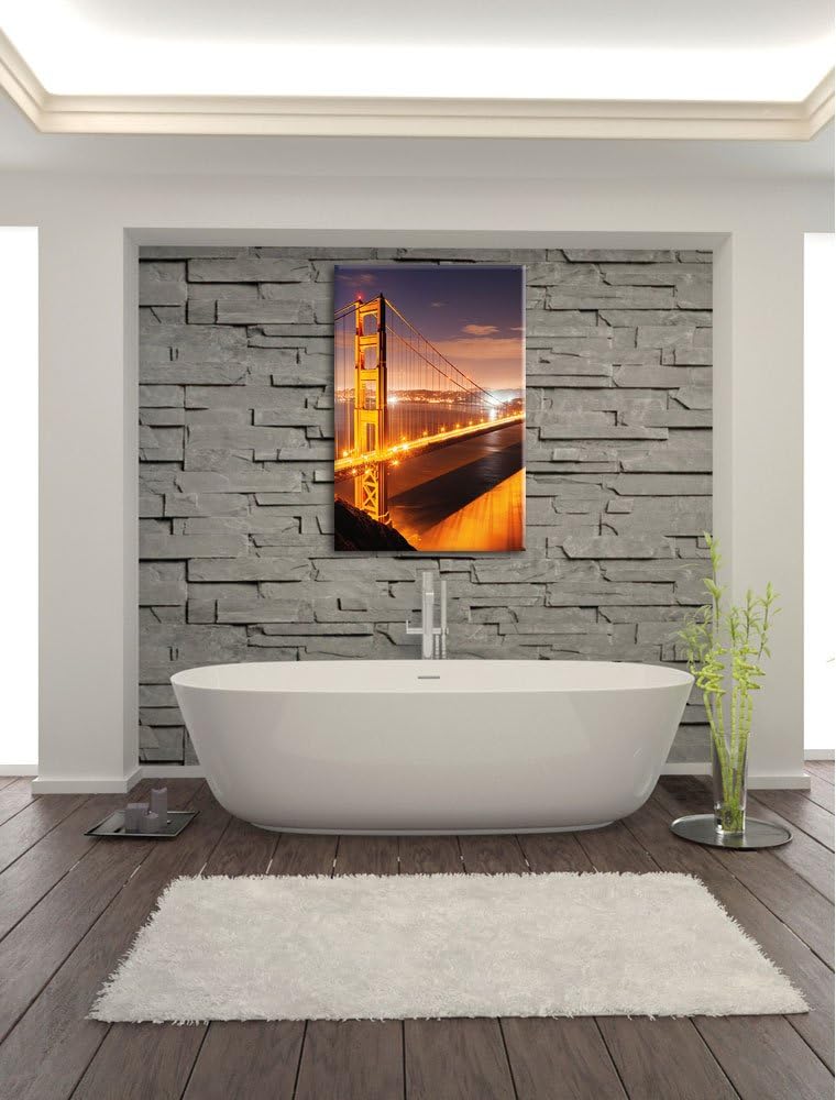 Pixxprint Golden Gate Bridge bei Nacht als Leinwandbild/Grösse: 100x70 / Wandbild/Kunstdruck/fertig