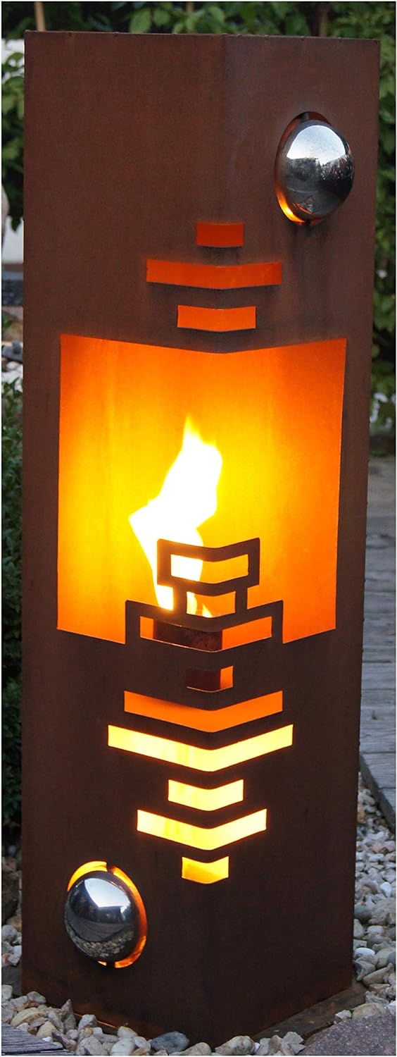 Feuersäule Modern Edelrost Rost Metall Gartendeko Garten Stele Fackel Feuer Säule