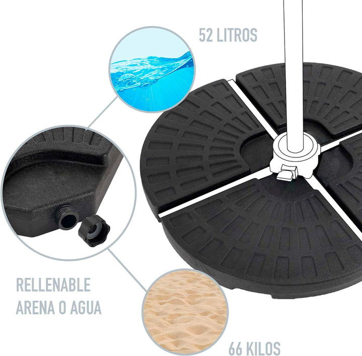 AKTIVE 62197 Sonnenschirmständer, nachfüllbar, rund, 4 Stück, 48 x 48 x 7,5 cm 48 x 48 x 7.5 cm, 48