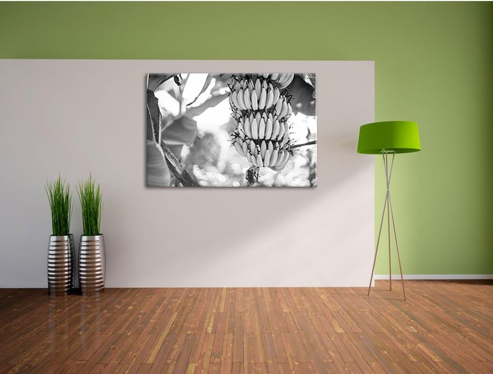 Pixxprint Bananen am Baum / 100x70cm Leinwandbild bespannt auf Holzrahmen/Wandbild Kunstdruck Dekora