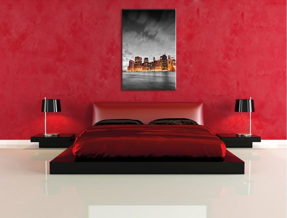 Pixxprint Skyline von New York bei Nacht als Leinwandbild/Grösse: 100x70 cm/Wandbild/Kunstdruck/fert