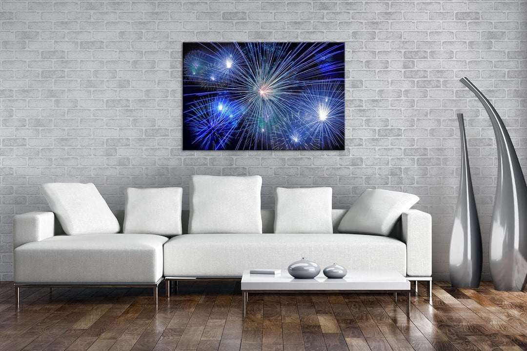 deyoli atemberaubendes Feuerwerk im Format: 80x60 als Leinwandbild, Motiv fertig gerahmt auf Echthol