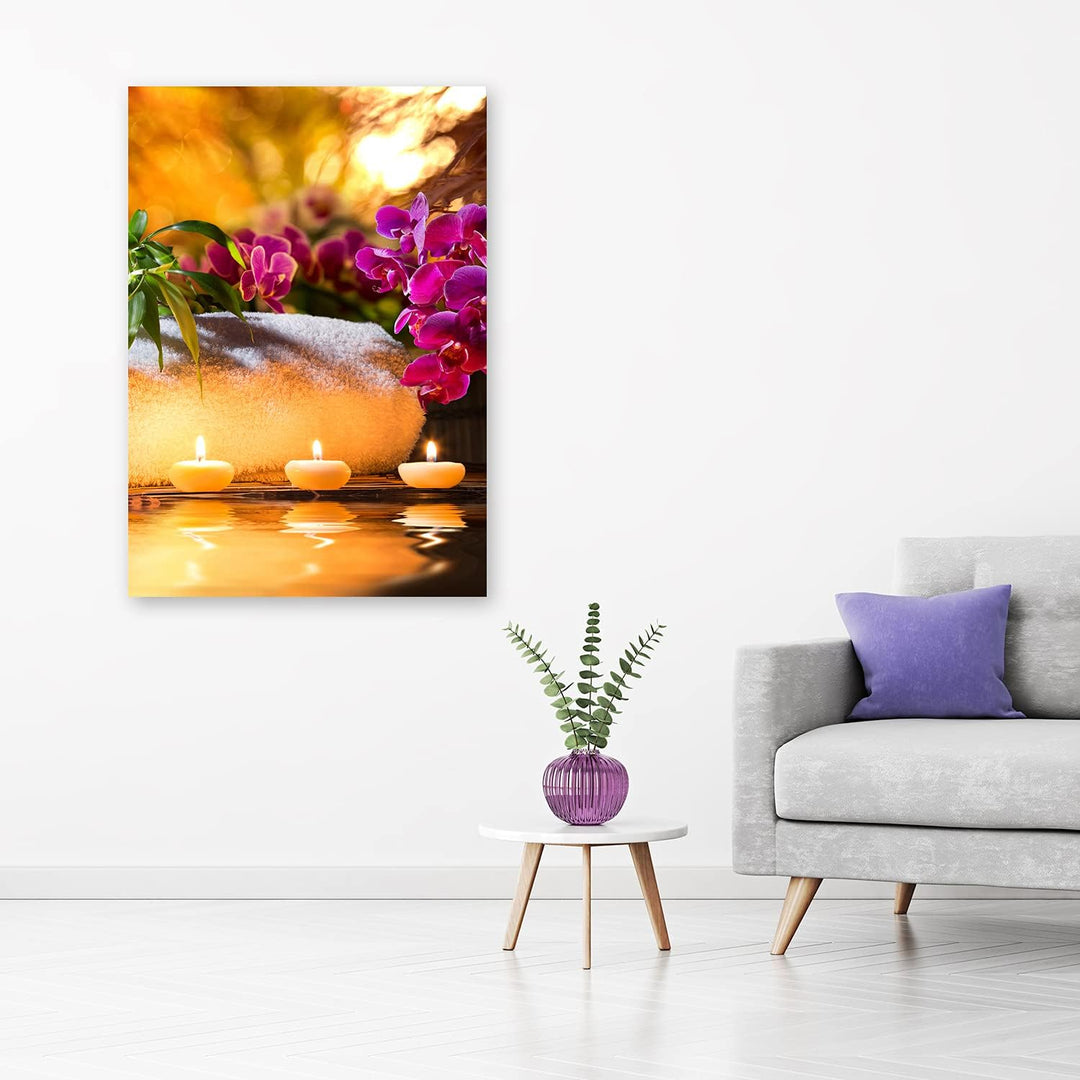 Feeby Vlies Leinwandbild Spa Wellness Zen Orchidee 60x90 cm Druckbild Wandbild Wanddekoration Deko W
