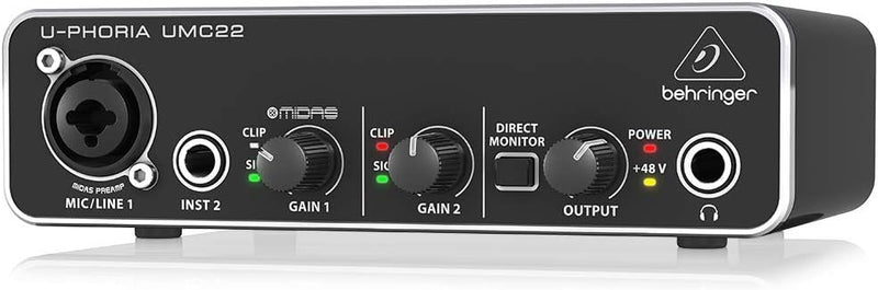Samson C01 Studiomikrofon & Behringer U-PHORIA UMC22 Audiophiles 2x2 USB Audio Interface mit Midas M
