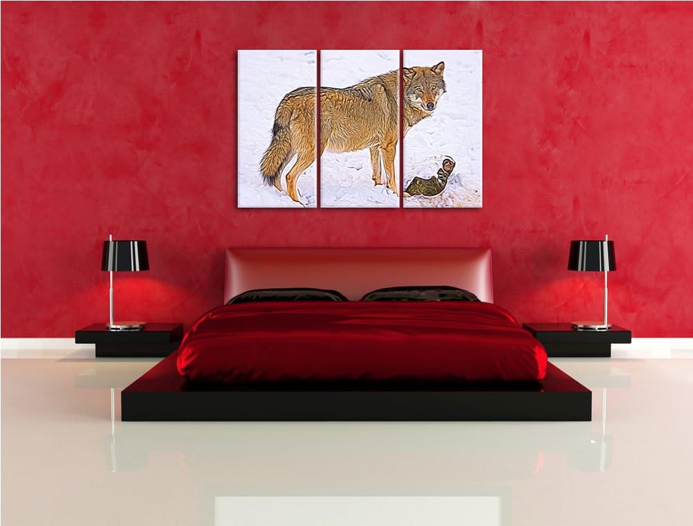 prächtiger Wolf im Schnee Spezial 3-Teiler Leinwandbild 120x80 Bild auf Leinwand, XXL riesige Bilder