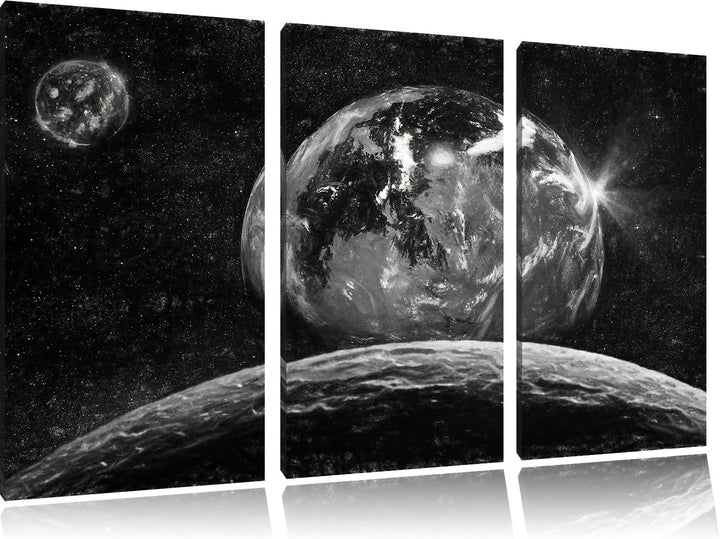 Pixxprint Rote Planeten in der Galaxie Kunst / 3-Teilig/Gesamtmass 120cm Leinwandbild bespannt auf H