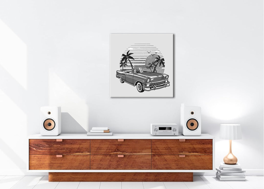 deyoli Antikes Auto im Format: 70x70 Effekt: Schwarz&Weiss als Leinwandbild, Motiv auf Echtholzrahme