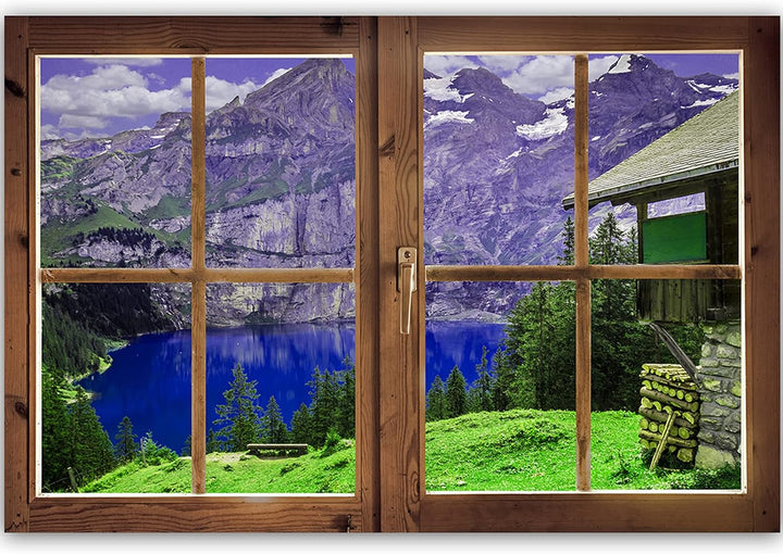 Febby Vlies Leinwandbild XXL Blick Durchs Fenster 3D-Effekt 120x80 cm Wandbild Kunst Bilder Schlafzi