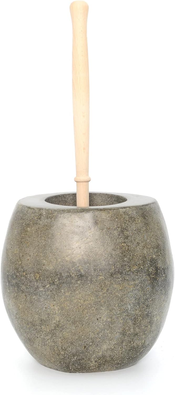 wohnfreuden Naturstein WC-Toiletten-Bürstenhalter 15x20cm poliert Flussstein Toilettenbürste WC-Garn