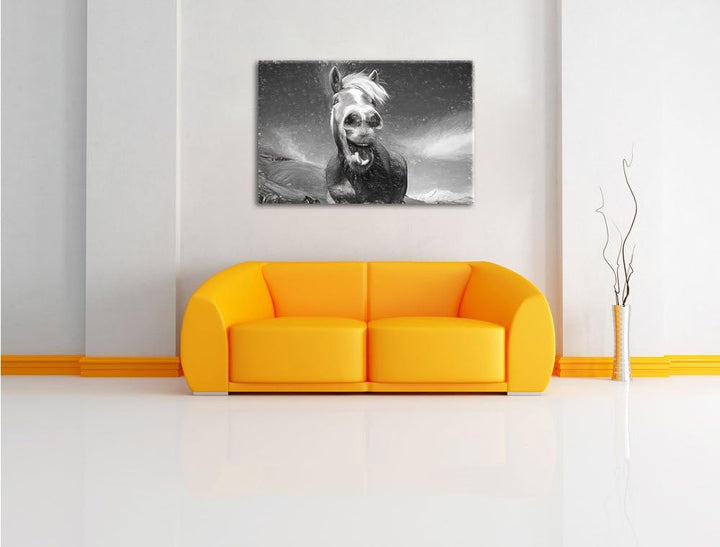 Pixxprint Lustiges Pferd in der Natur Kunst Kohle Effekt, Format: 100x70 auf Leinwand, XXL riesige B