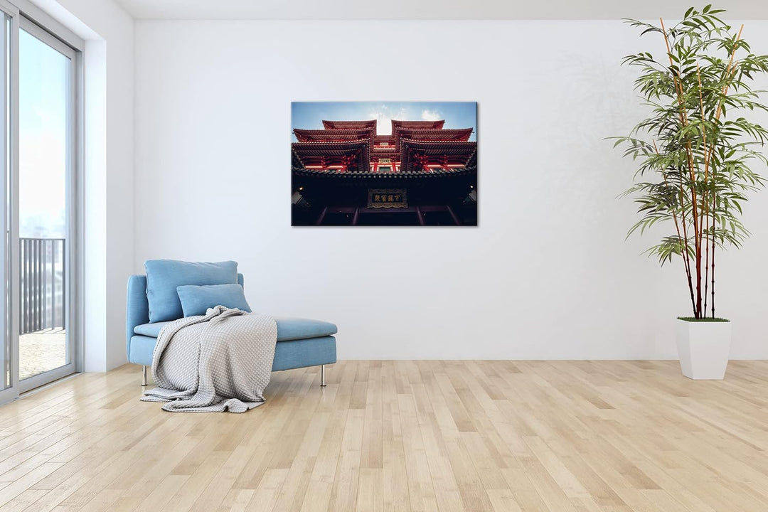 deyoli asiatischer Tempel Format: 100x70 als Leinwand, Motiv fertig gerahmt auf Echtholzrahmen, Hoch