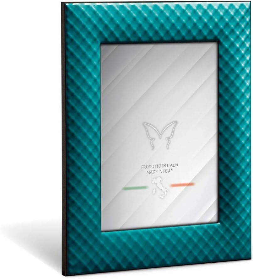 Mareli Bilderrahmen für den Tisch, Emailliertes Metall mit Geflecht Typ Netz, türkis, Adatta a Foto1