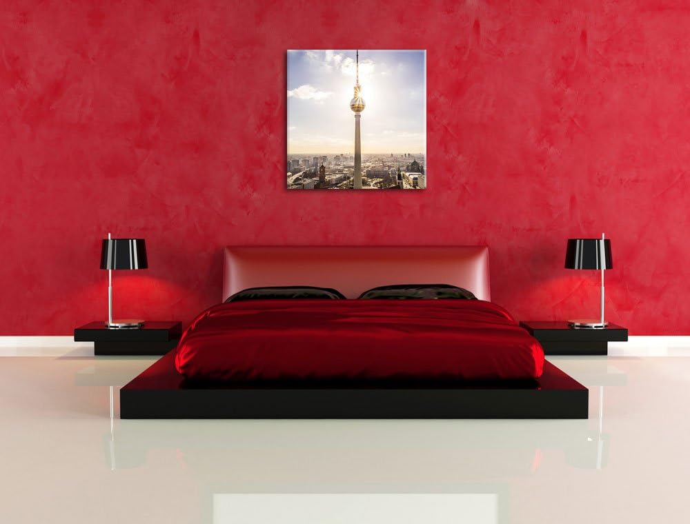 Pixxprint Grossstadt Fernsehturm Berlin City, Format: 70x70 auf Leinwand, 70x70