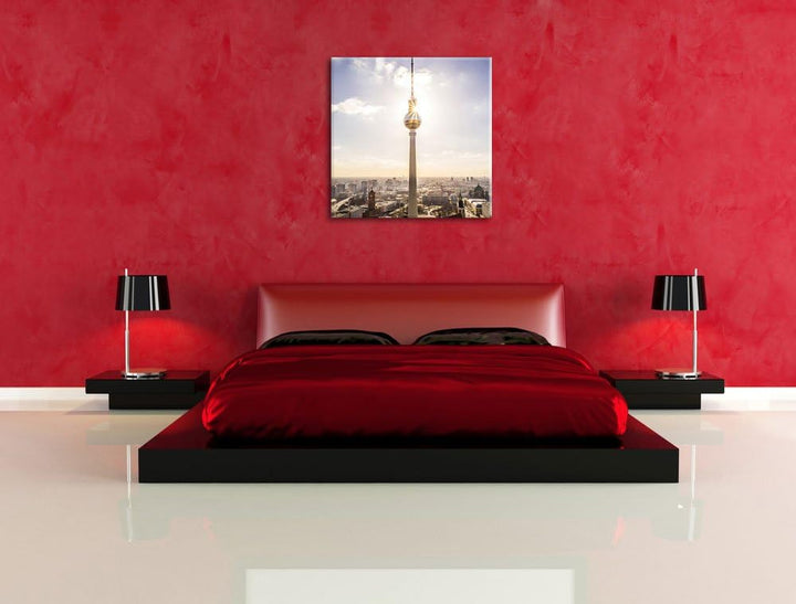 Pixxprint Grossstadt Fernsehturm Berlin City, Format: 70x70 auf Leinwand, 70x70