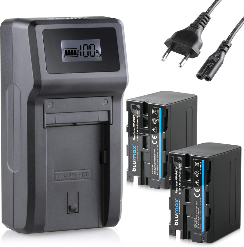 2X Blumax Akku NP-F970 / NP-F960 LG Zellen 7850mAh + Turbo-Ladegerät | kompatibel mit Sony NP-F750 N