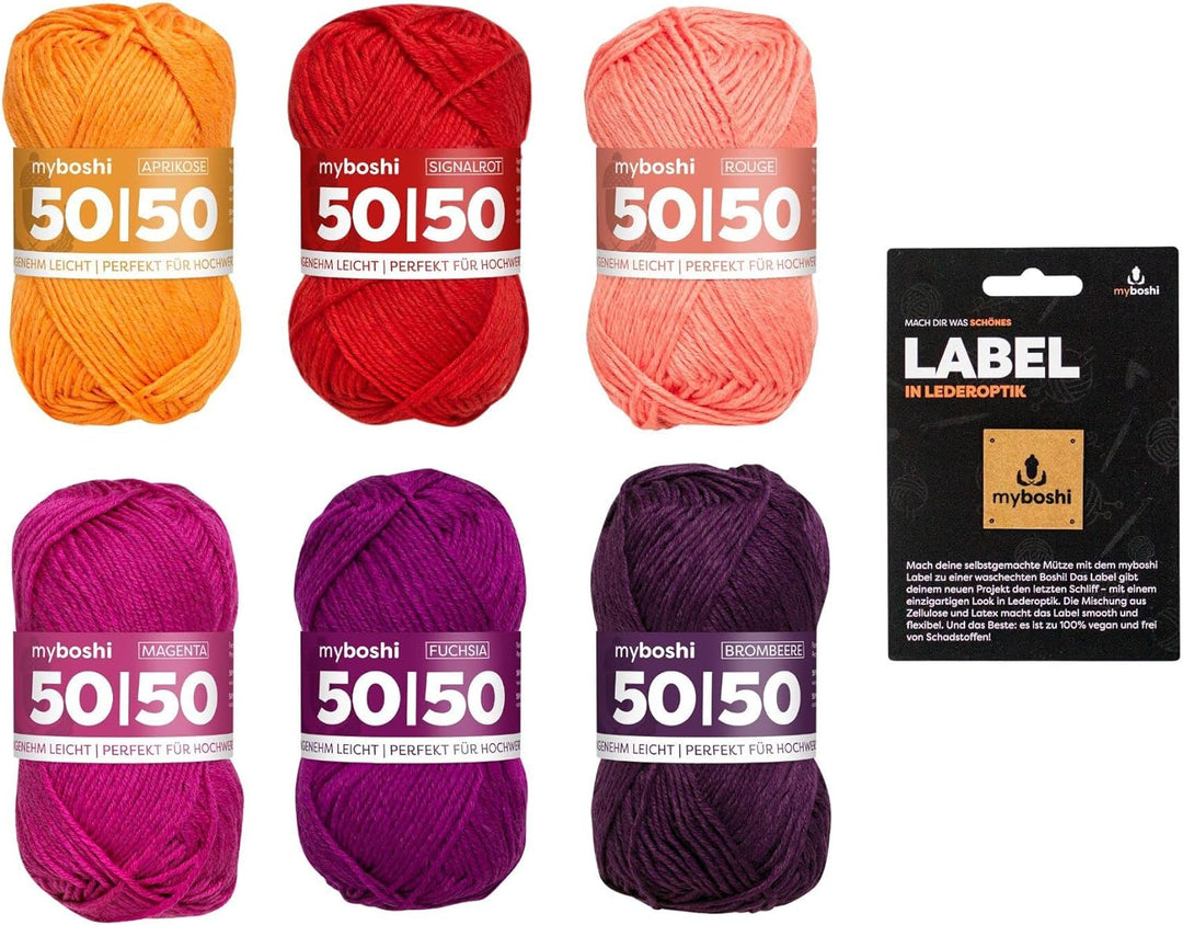 myboshi Beerentraum Wollpaket, 50/50 Wolle in Beerentönen, mit original Label, all-in-one-Paket, 6 K