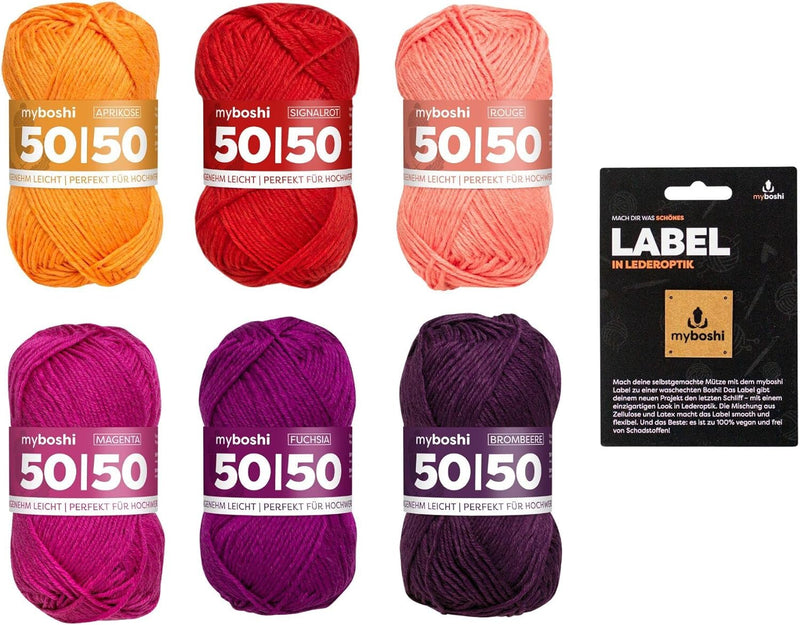 myboshi Beerentraum Wollpaket, 50/50 Wolle in Beerentönen, mit original Label, all-in-one-Paket, 6 K