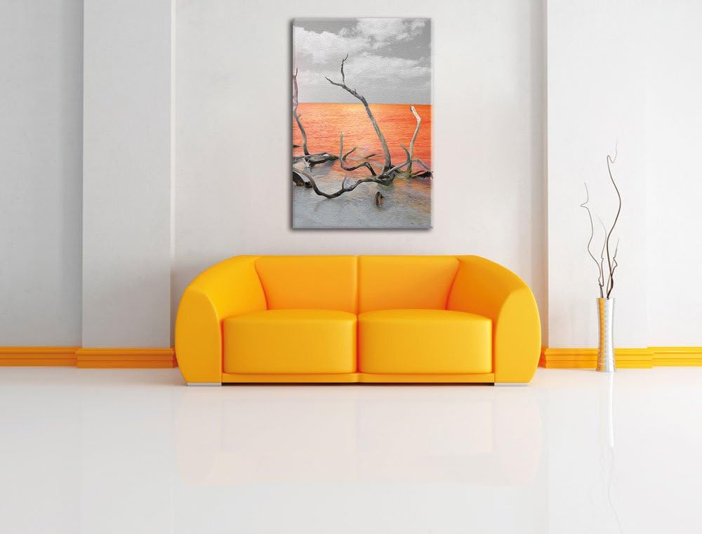 Pixxprint Treibgut am Meer / 100x70cm Leinwandbild bespannt auf Holzrahmen/Wandbild Kunstdruck Dekor