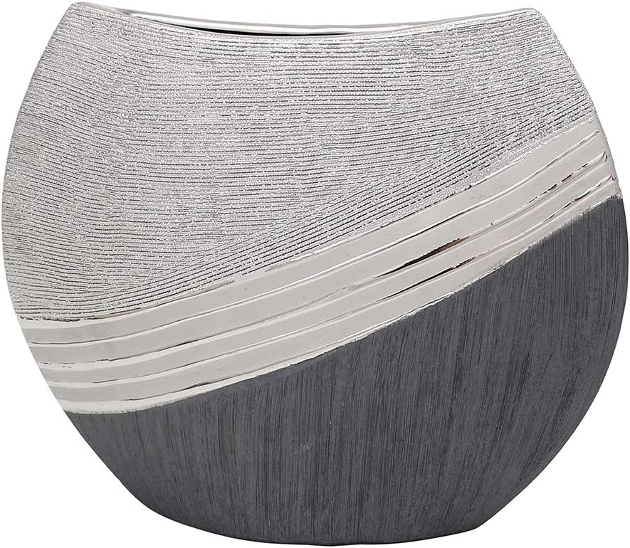 Dekohelden24 Edle Moderne Deko Designer Keramik Vase in Silber-grau, 25 cm Vase 25 cm., Vase 25 cm.