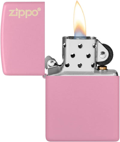 ZIPPO - Pink Matte mit Logo - nachfüllbares Sturmfeuerzeug in hochwertiger Geschenkbox (Flammenmotiv