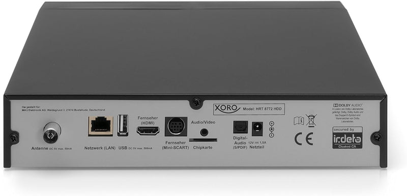 Xoro HRT 8772 HDD Full-HD DVB-T2 Receiver (HEVC H.265 TWIN Tuner, Irdeto Cloaked CA für freenet TV,