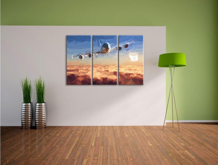 Pixxprint Flugzeug 3Teiler 120x80 cm Leinwandbild Wandbild Kunstdruck