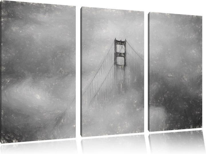 Pixxprint Golden Gate Bridge über den Wolken / 3-Teilig/Gesamtmass 120cm Leinwandbild bespannt auf H