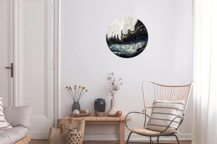 MuchoWow Wandbild Rund Wanddeko Deko Wohnzimmer Bilder 30x30 cm Marmor - Abstrakt - Gold - Luxus, 30