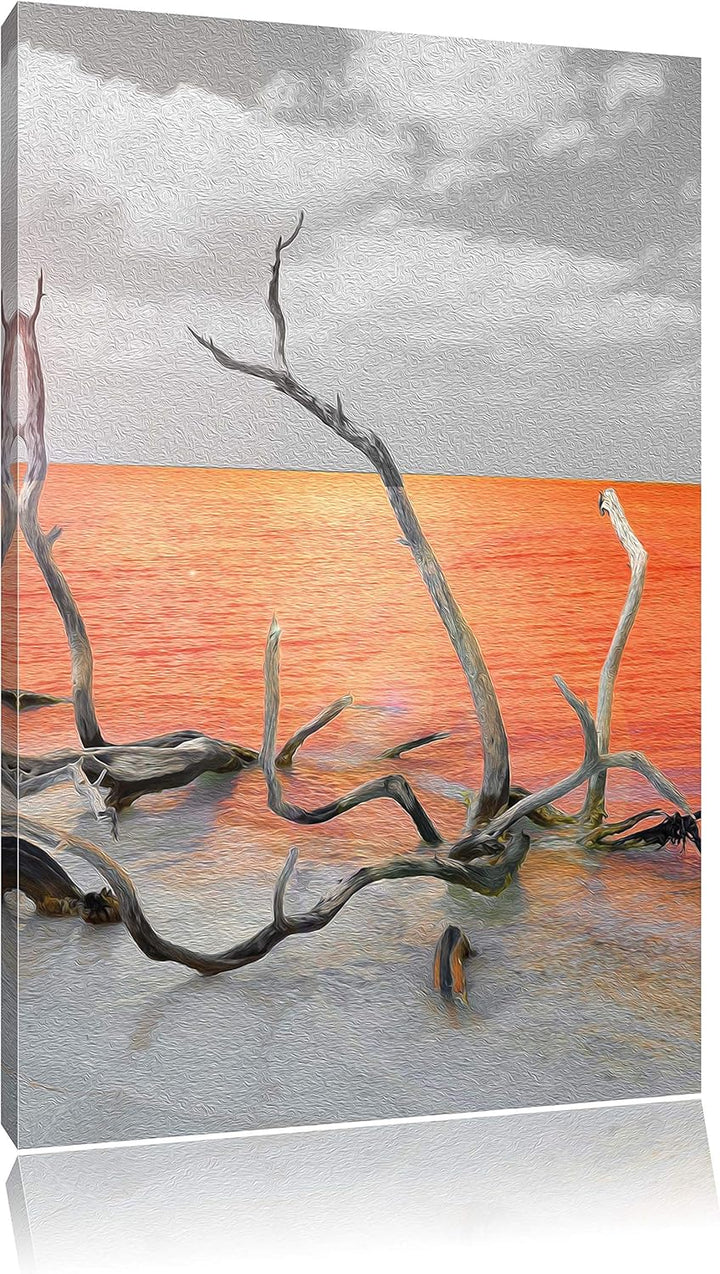 Pixxprint Treibgut am Meer / 100x70cm Leinwandbild bespannt auf Holzrahmen/Wandbild Kunstdruck Dekor