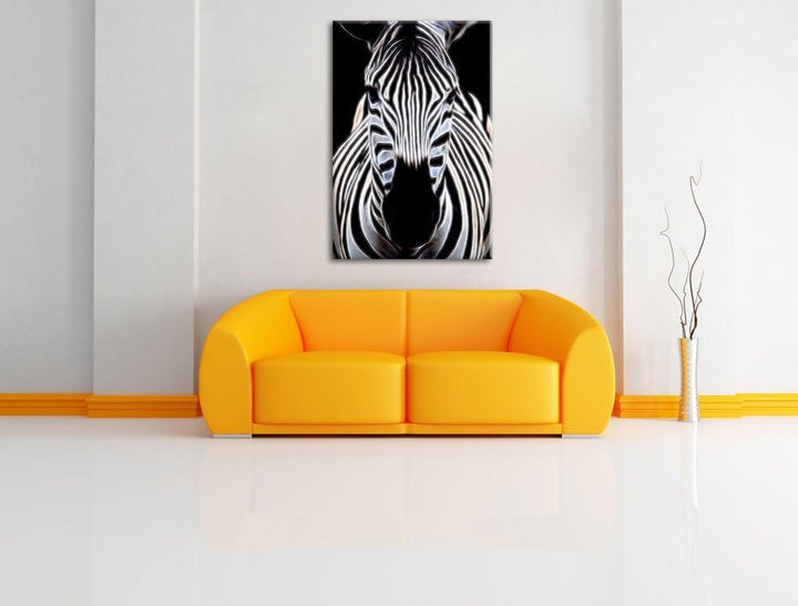 Dark Zebra Porträt Deluxe Format: 100x70 cm auf Leinwand, XXL riesige Bilder fertig gerahmt mit Keil