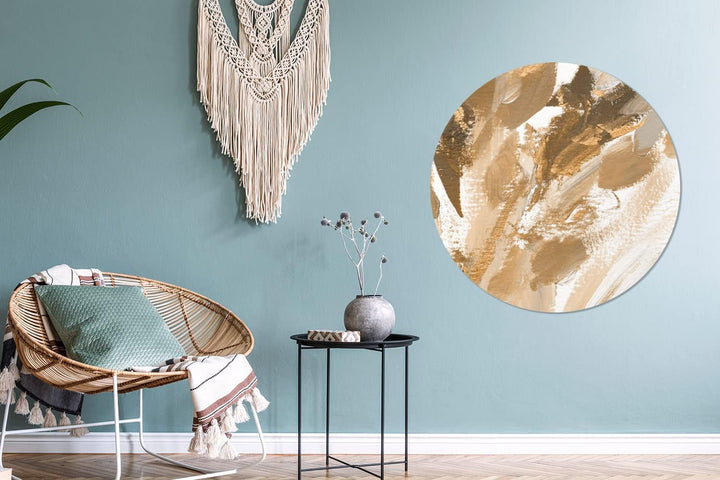 MuchoWow Wandbild Rund Wanddeko Deko Wohnzimmer Bilder 90x90 cm Farbe - Gold - Weiss, 90x90 cm