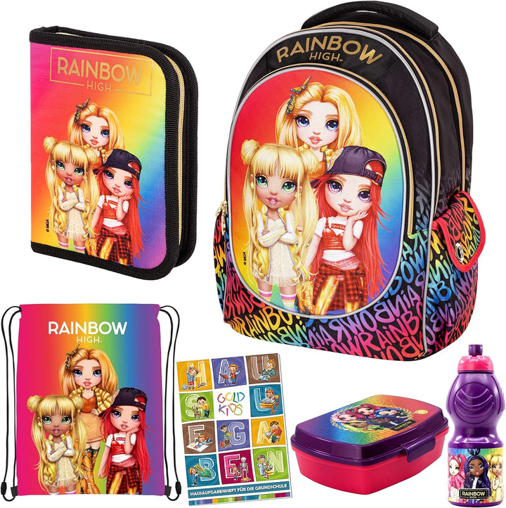 Goldkids Set 6er Schulranzen Ranzen Federmappe Turnbeutel Brotdose Trinkflasche Aufgabenheft Rainbow
