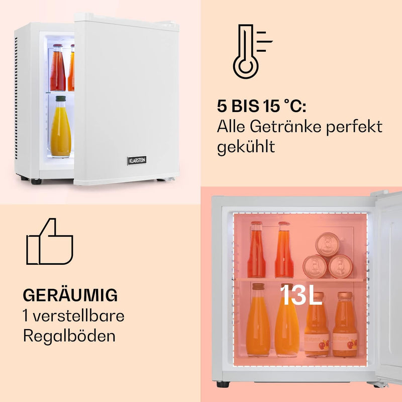 Klarstein Mini Kühlschrank für Zimmer, 13L Mini-Kühlschrank für Getränke & Kosmetik, Kleine Minibar,